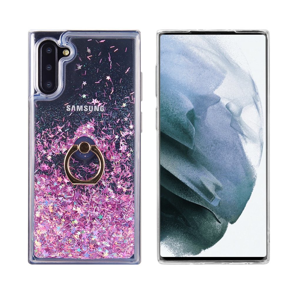 Pink Glitter Waterfall Case with Grip Ring for Galaxy S22 Plus